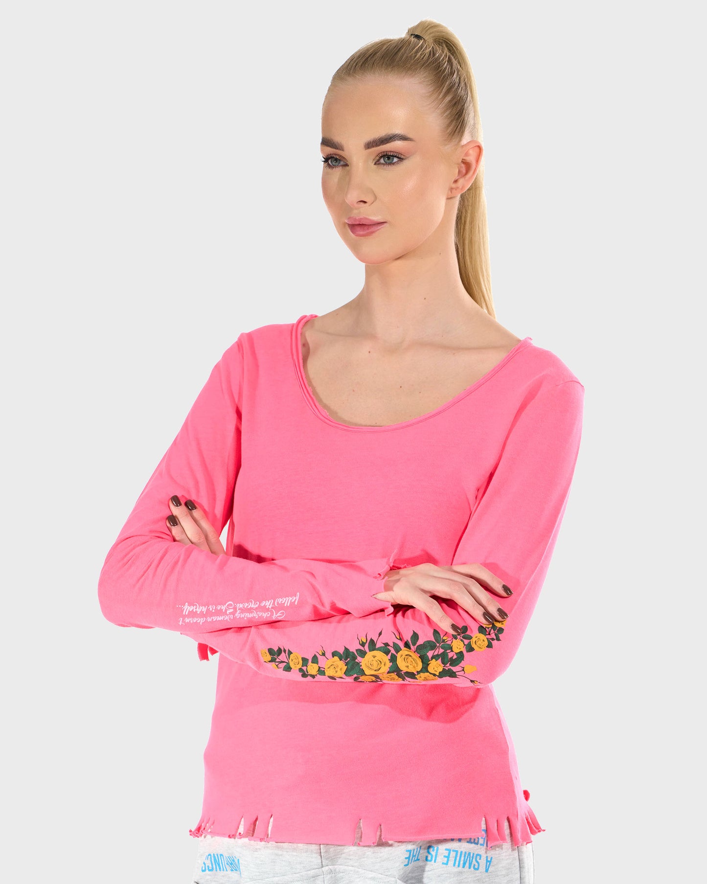 Dámske tričko CLAUDIE LS NEON PINK NEON PINK