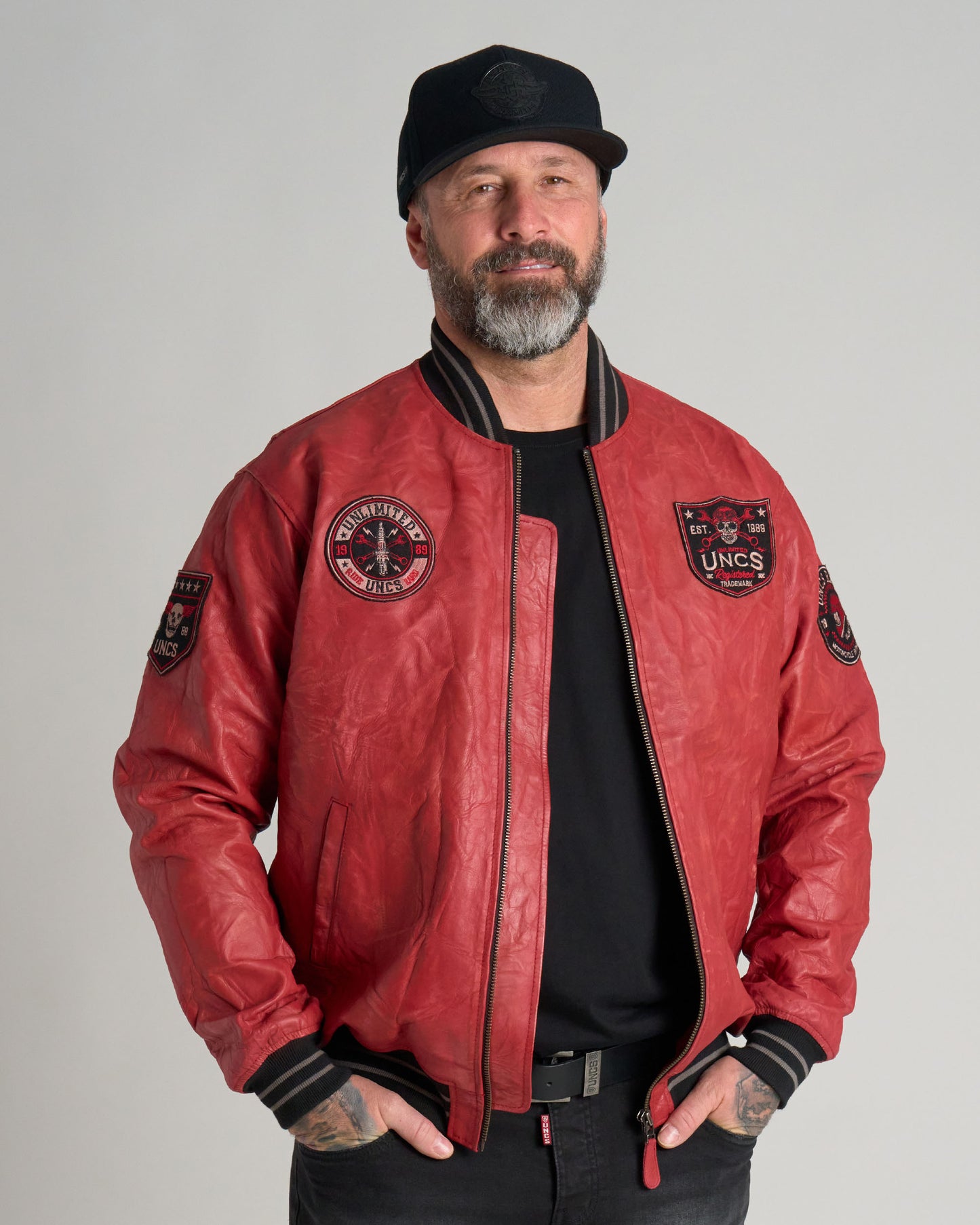 Pánska kožená bunda BIKER II RED