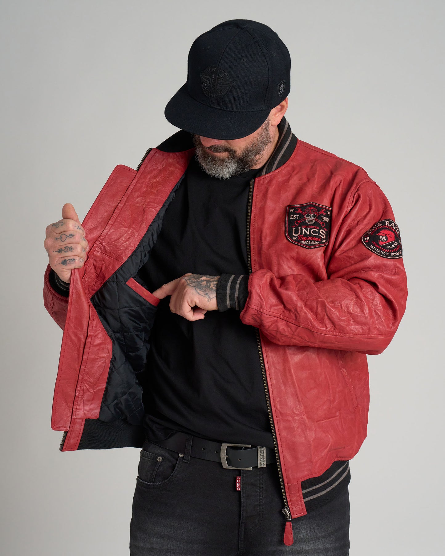 Pánska kožená bunda BIKER II RED