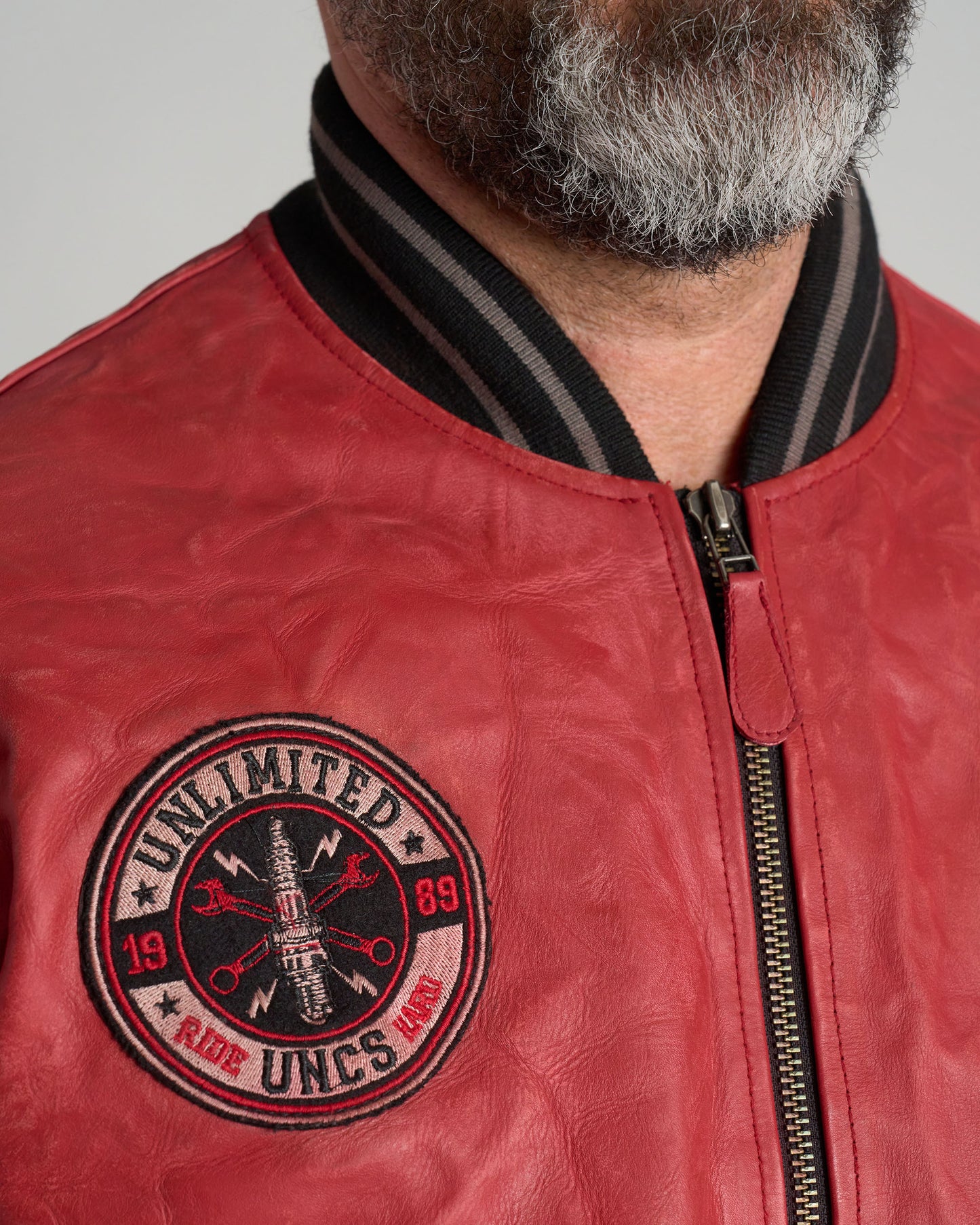 Pánska kožená bunda BIKER II RED
