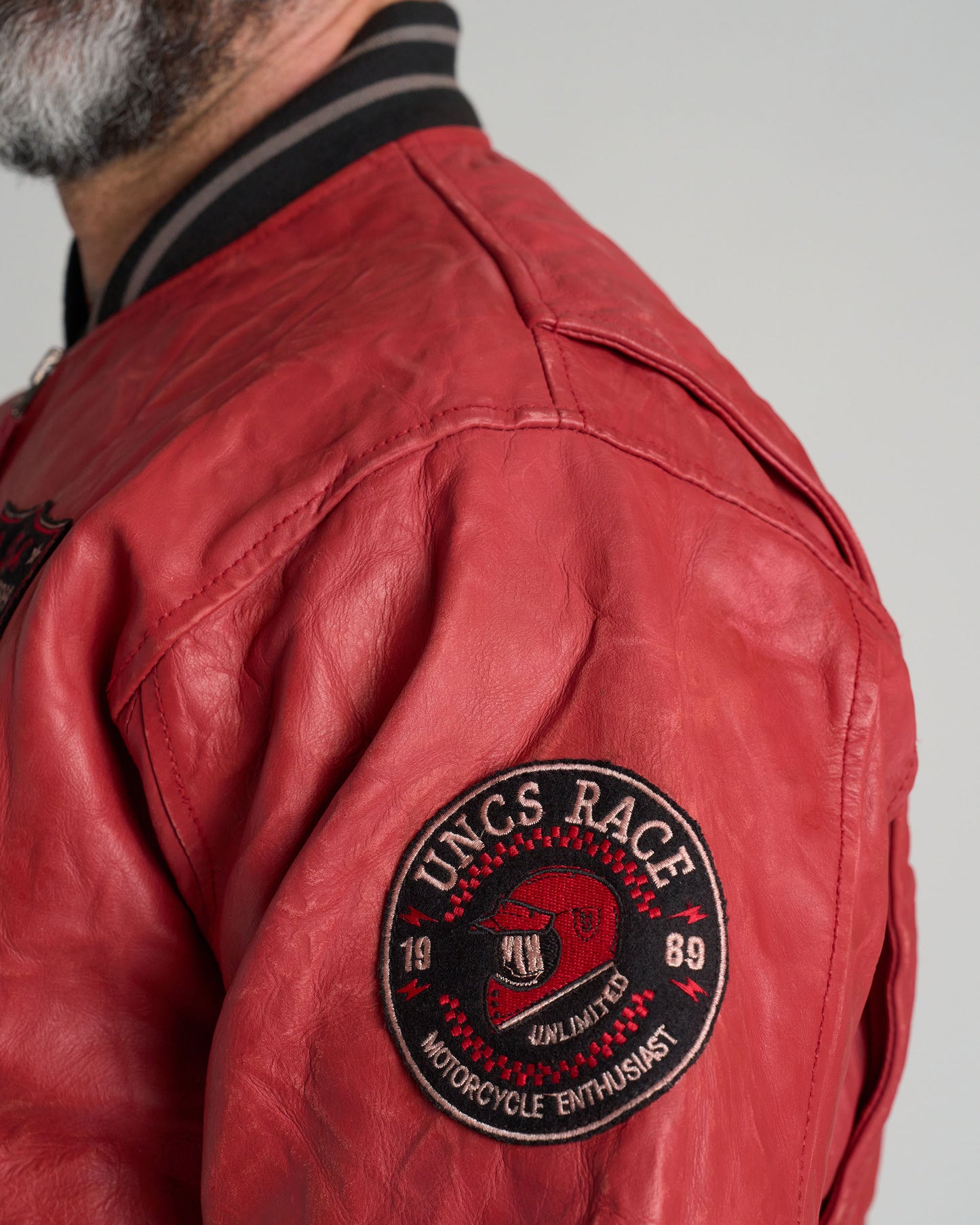 Pánska kožená bunda BIKER II RED