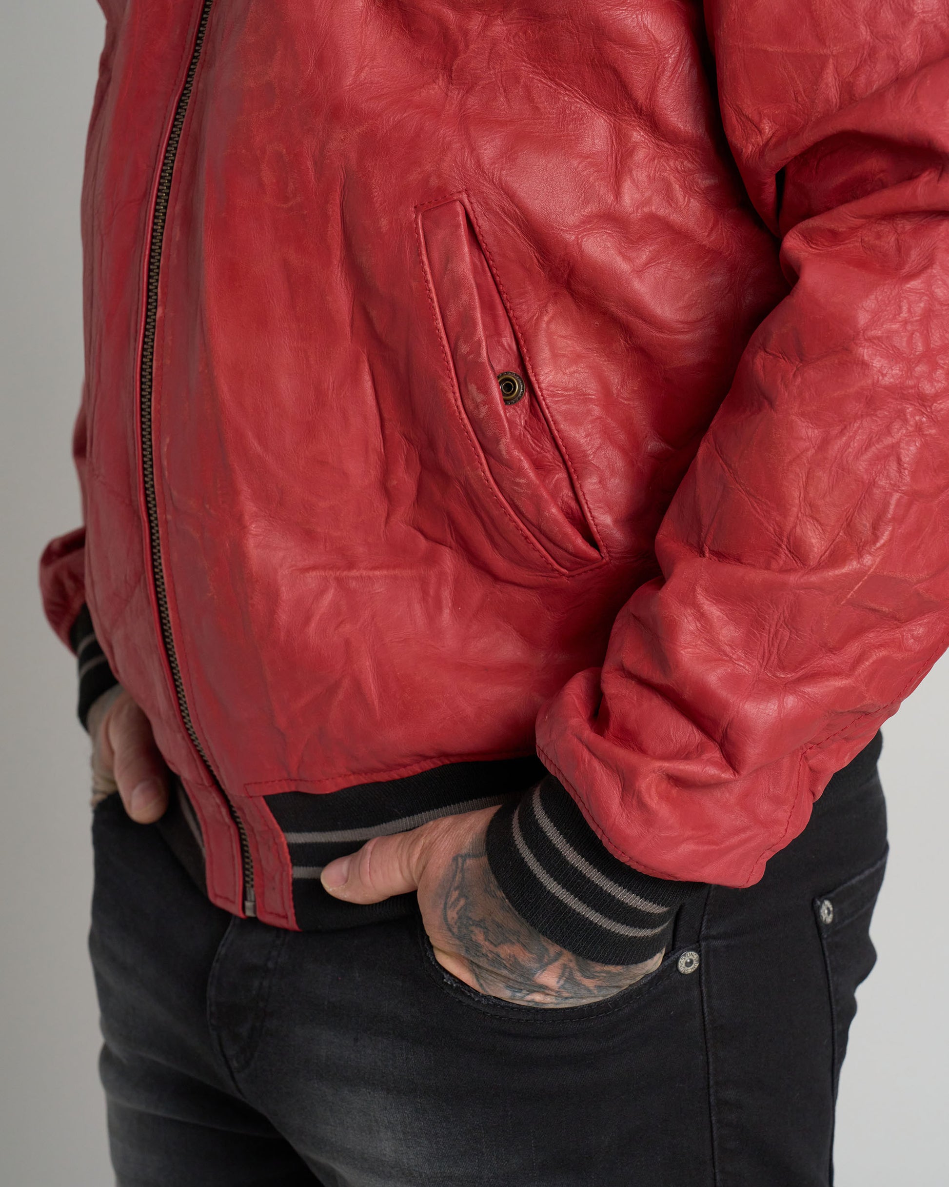Pánska kožená bunda BIKER II RED