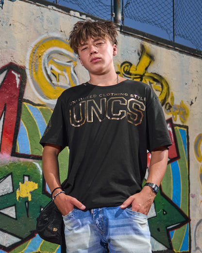 Pánske tričko UNLIMITED V BLACK/GOLD