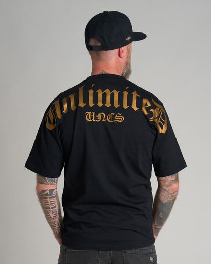 Pánske tričko UNLIMITED (OVERSIZE) BLACK/GOLD