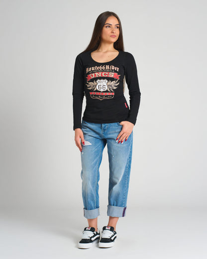 Dámske tričko ROUTE 66 LS BLACK